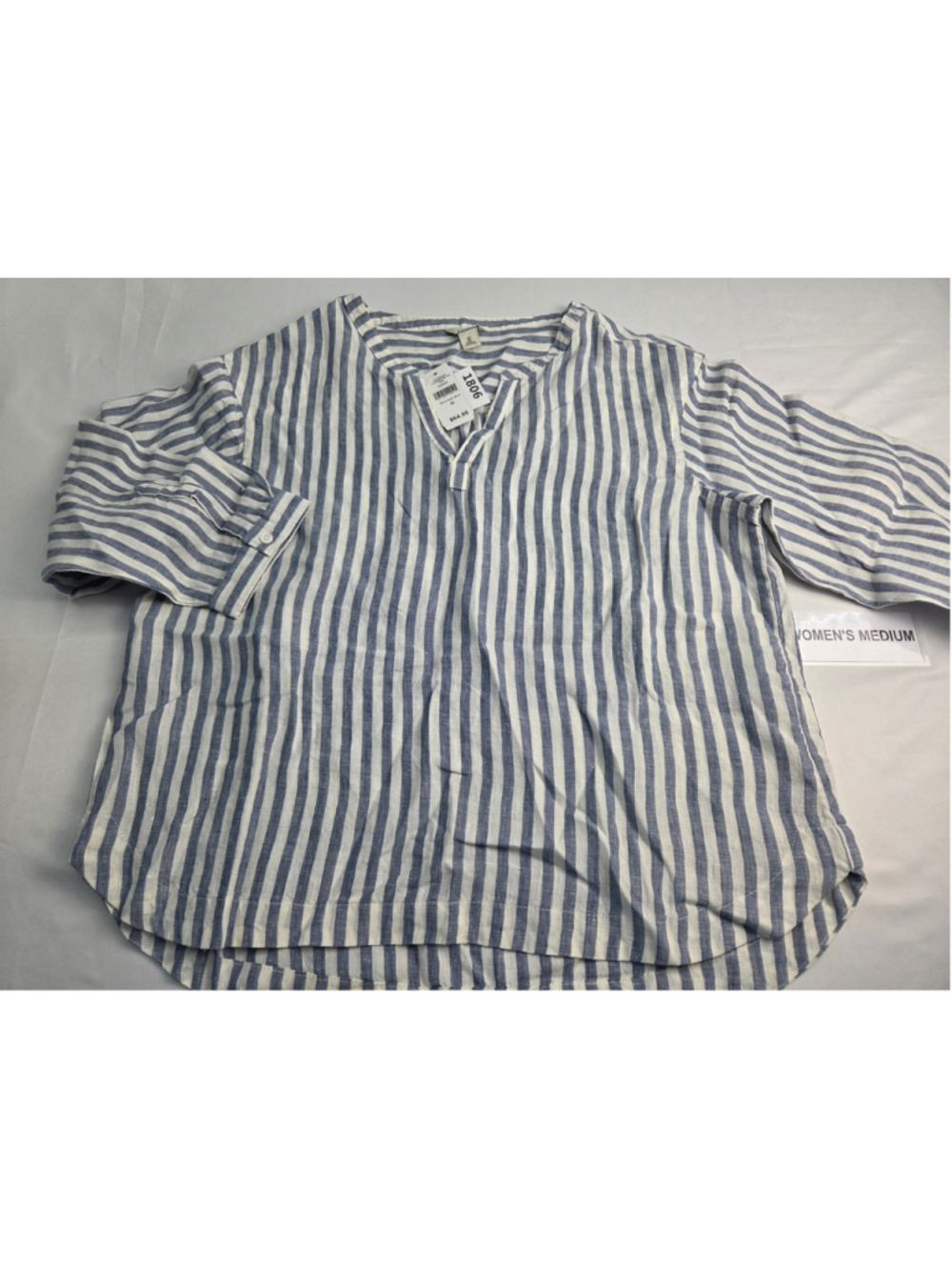 L.L.Bean Women’s 100% Linen Striped Shirt Medium Moonlight Blue NWT #1806